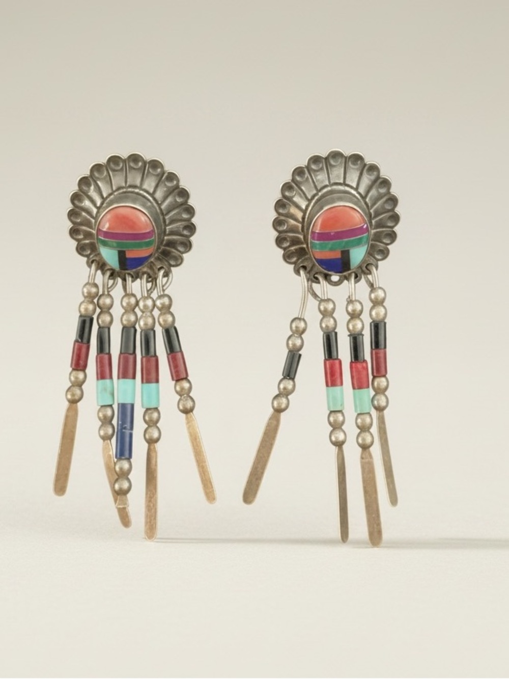 Vinegar Native American Sterling Turquoise and Coral Inlay Signed QT